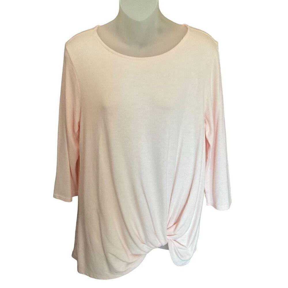 Gibson Women's Twist Front Top Pink 3/4 Sleeve Blouse Medium Casual